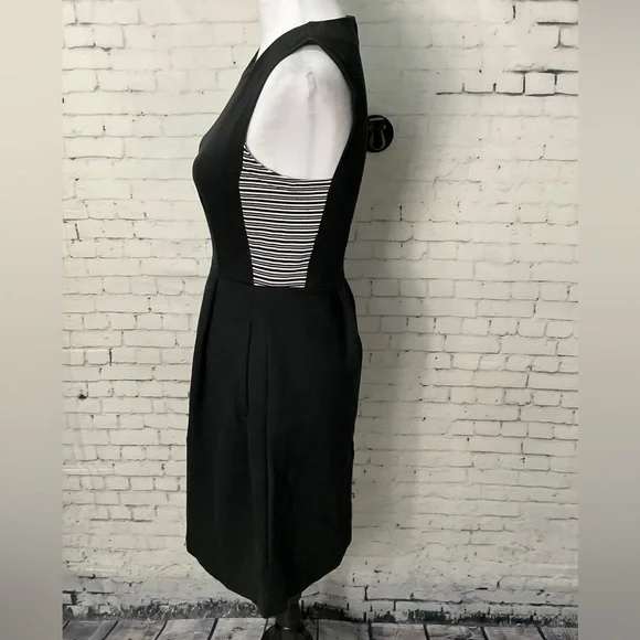 Madewell Black White Sleeveless Fit & Flare Dress Pockets Stretch Size 0 - Picture 3 of 11